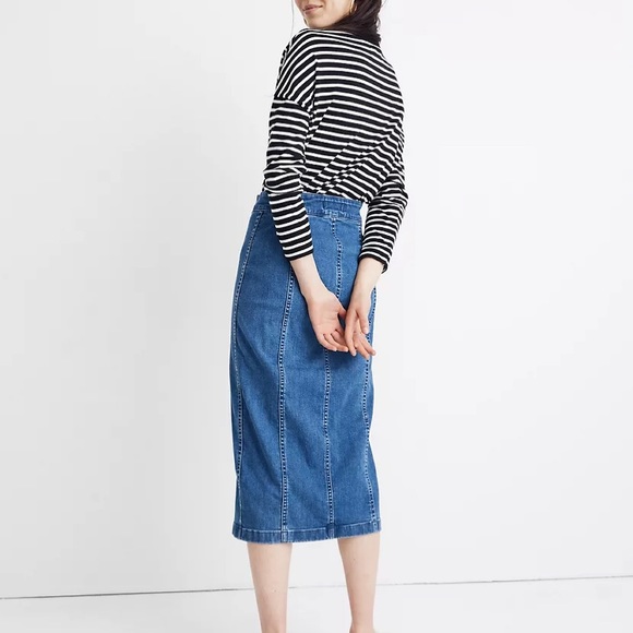 Madewell Stretch Denim Side-Button Midi Skirt - Picture 4 of 7